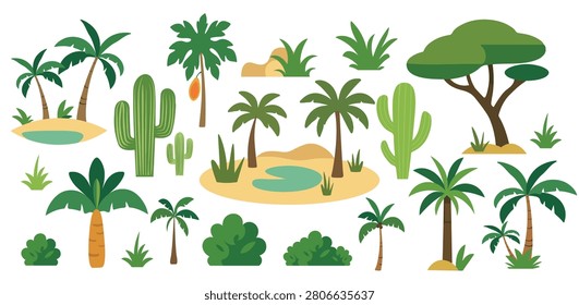 Flat Tropical Tree and Desert Plant Collection Set