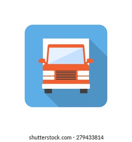 Flat truck icon with long shadow. Vector illustration
