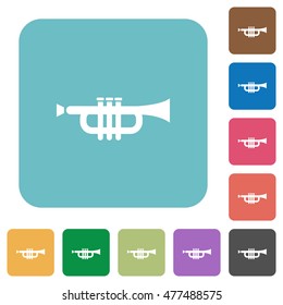 Flat trumpet icons on rounded square color backgrounds.