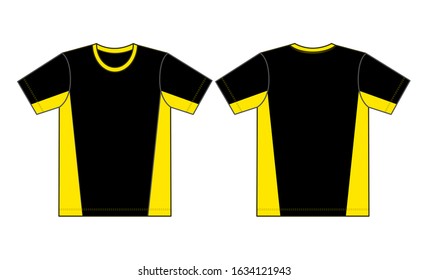 Flat T-Shirt Design Vector With Black/Yellow Colors.Front And Back Views.