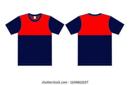 Flat T-Shirt Design Vector With Red/Navy Colors.Front And Back Views.