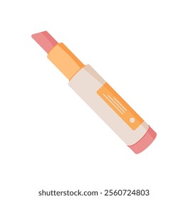 Flat tube of organic lipstick, a beauty product for makeup lovers. Simple design of cosmetic tube emphasizes skincare and hygiene. Ideal for beauty and fashion contexts, showcasing the essence