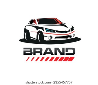 Flat Tunning Car Logo Design in Black and red with White Background