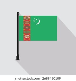 Flat Turkmenistan Rechteck Fahne Pole in offiziellen Farben