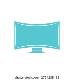 A flat, turquoise icon showcases a curved computer monitor with a minimalist design.