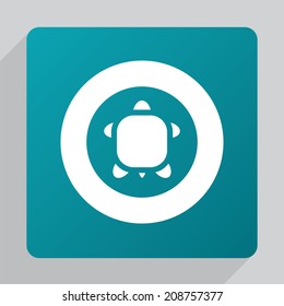 flat turtle icon, white on green background 