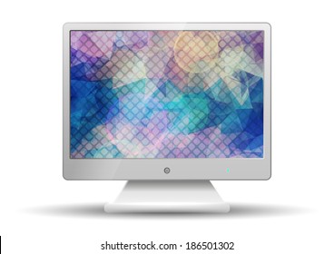 Flat tv with Modern Abstract Colorful Triangle Polygonal screen  isolated on white background
