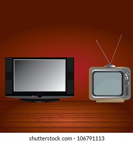 Flat tv and old tv.