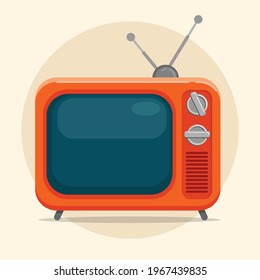 Flat TV Retro Design Antique Style Cartoon Illlustration Drawing