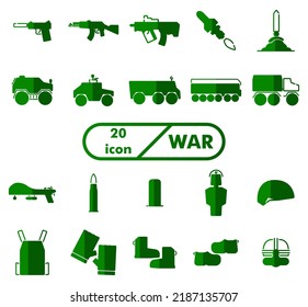 flat two color collection icons "war" on isolated background. for website or social media.