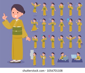 flat type yellow ocher kimono  women_1