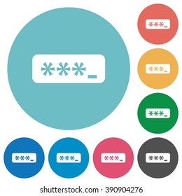 Flat typing password icon set on round color background.