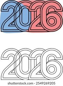 Projeto de Tipografia Plana para a Celebração de Ano Novo. Ilustração de vetor de design numérico de 2026.