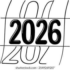 Diseño de tipografía plana para la celebración del año Nuevo. Ilustración vectorial de diseño de números 2026.