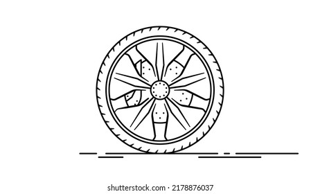 Flat Tyre Outline Blueprint Isolated On White Background Vector Image.