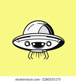flat ufo icon illustration design, alien transport logo vector