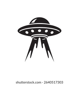 flat UFO icon illustration design, simple alien ship symbol vector on white background.