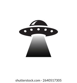 flat UFO icon illustration design, simple alien ship symbol vector on white background.