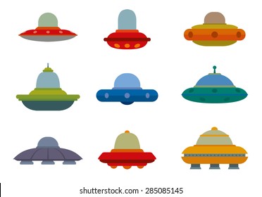 Flat Ufo Spaceships set, vector