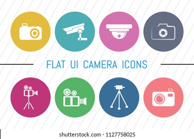 Flat UI 8 Color Camera Icon Set. Eps-10.
