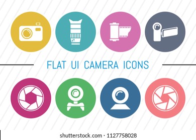 Flat UI 8 Color Camera Icon Set. Eps-10.