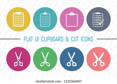 Flat UI 8 Color Cut & Clipboard Icon Set. Eps-10.