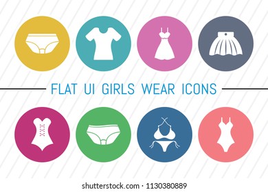 Flat UI 8 Color Girls Wear Icon Set. Eps-10.