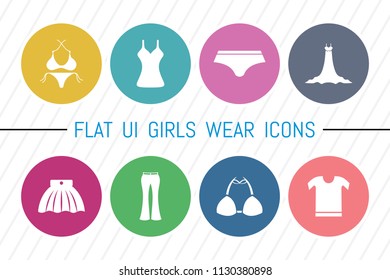 Flat UI 8 Color Girls Wear Icon Set. Eps-10.