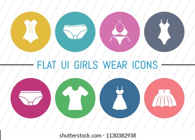 Flat UI 8 Color Girls Wear Icon Set. Eps-10.