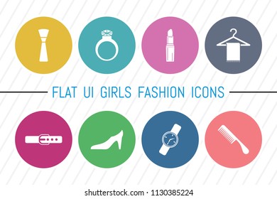 Flat UI 8 Color Girls Fashion Icon Set. Eps-10.
