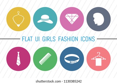 Flat UI 8 Color Girls Fashion Icon Set. Eps-10.