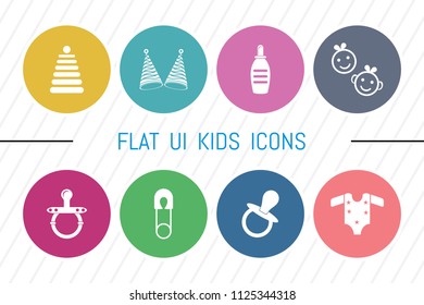 Flat UI 8 Color Kids Icon Set. Eps-10.