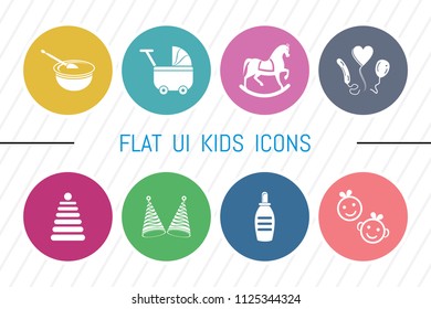 Flat UI 8 Color Kids Icon Set. Eps-10.