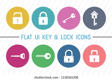 Flat UI 8 Color Lock & Key Icon Set. Eps-10.