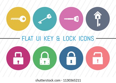 Flat UI 8 Color Lock & Key Icon Set. Eps-10.