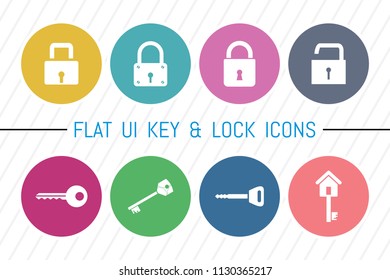 Flat UI 8 Color Lock & Key Icon Set. Eps-10.