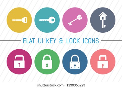 Flat UI 8 Color Lock & Key Icon Set. Eps-10.