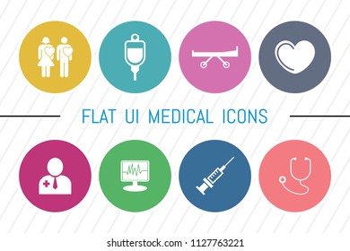 Flat UI 8 Color Medical & Healthcare Icon Set. Eps-10.