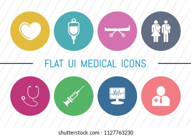 Flat UI 8 Color Medical & Healthcare Icon Set. Eps-10.