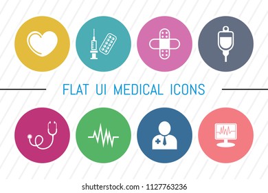 Flat UI 8 Color Medical & Healthcare Icon Set. Eps-10.