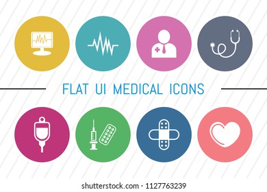 Flat UI 8 Color Medical & Healthcare Icon Set. Eps-10.