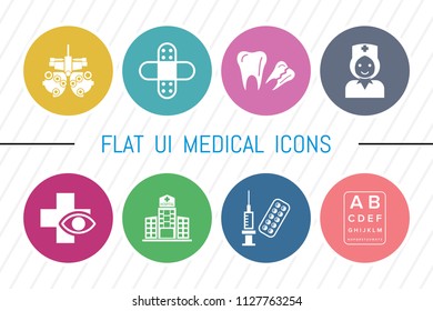 Flat UI 8 Color Medical & Healthcare Icon Set. Eps-10.