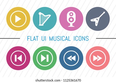 Flat UI 8 Color Music Icon Set. Eps-10.