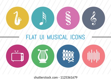 Flat UI 8 Color Music Icon Set. Eps-10.