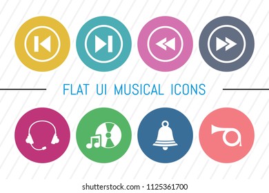 Flat UI 8 Color Music Icon Set. Eps-10.