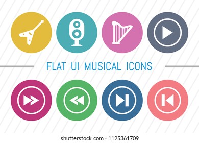 Flat UI 8 Color Music Icon Set. Eps-10.