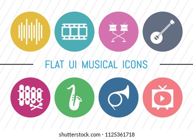 Flat UI 8 Color Music Icon Set. Eps-10.