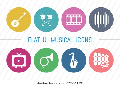 Flat UI 8 Color Music Icon Set. Eps-10.