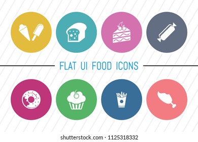 Flat UI 8 Color Round Food & Drink Icon Set. Eps-10.