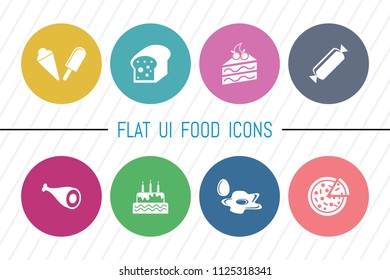 Flat UI 8 Color Round Food & Drink Icon Set. Eps-10.
